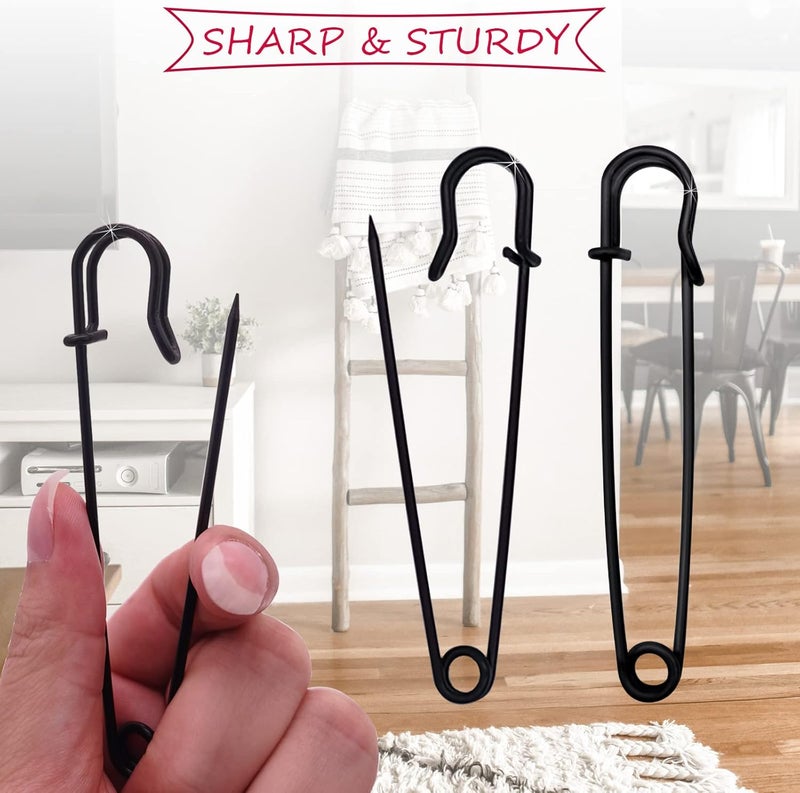 Urmspst Safety Pins (Upgraded), 4" Large Safety Pin Pack of 15 for Clothes Leather Canvas Blankets Crafts Skirts Kilts, Extra Large Heavy Duty Safety Pins (Black) - Image 3